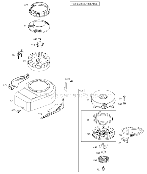 Page E Diagram and Parts List for 9M900SERIES  Briggs and Stratton Engine